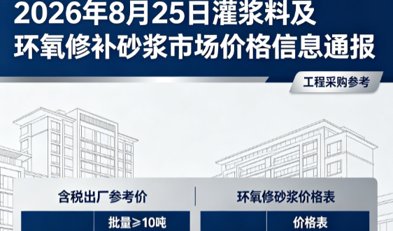 王场镇2026年8月25日灌浆料及环氧修补砂浆市场价格信息通报